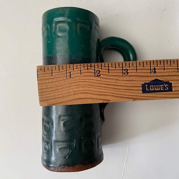 Hand made Pottery clay decorative Grove Green glaze set of 2 mugs, heavy - Picture 5 of 15
